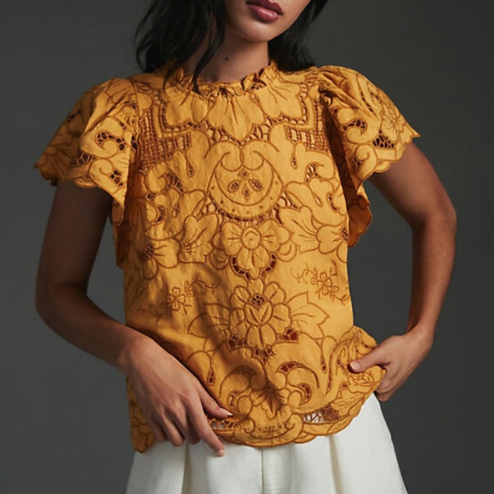 ANTHROPOLOGIE : Ruffle Collar Lace Top